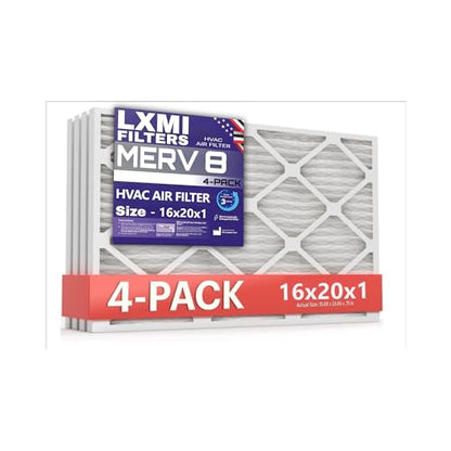 HVAC Pleated Air Filter, MERV 8, 3-Month, 4-Pack, Captures Particles, Multiple Sizes (16x20x1)