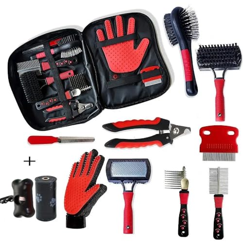 10-in-1 Pet Grooming Kit, Brush Set for Dogs & Cats, Includes Slicker, Deshedding, Long Hair Brushes