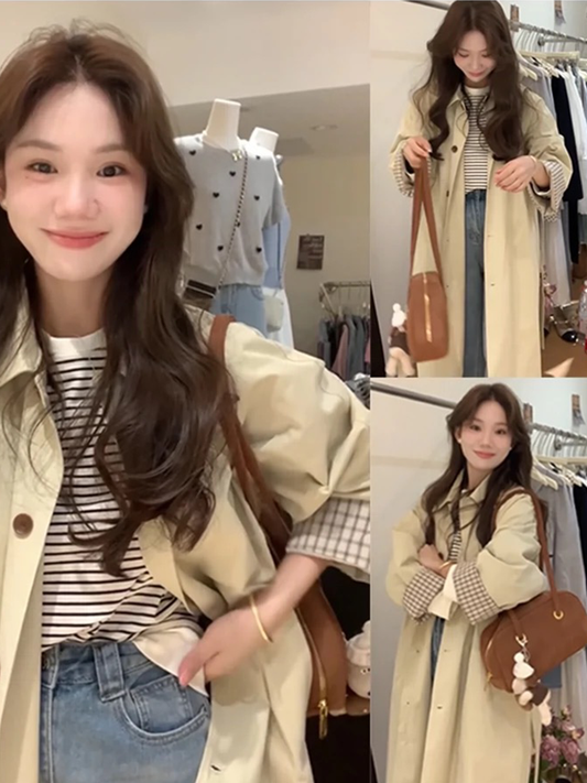 Mid Length Long Length Early Spring Super Nice Korean Trench Coat Outwear