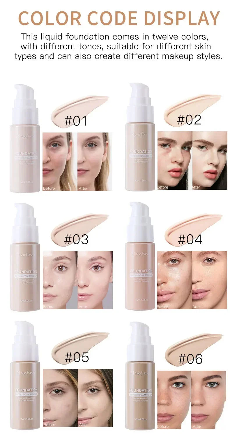 Liquid Face Foundation Cream Oil-Control BB Cream Matte Base Brightening Concealer Lasting Full Coverage Women Makeup Cosmetics